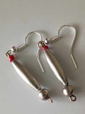 Vintage Authentic Navajo Native American Sterling Dart And Ball Dangle Earrings